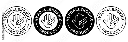Hypoallergenic label icon set. Organic cosmetic skin care components for healthy and hydrated skin. Sensitive skin label, logo, badge, sign, symbol, black, line, flat vector, isolated illustration.