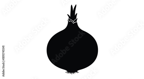 Simple black silhouette of an onion against a plain white background