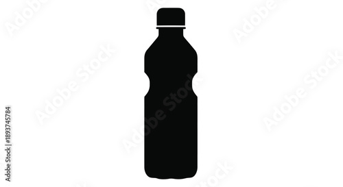Simple black silhouette of a plastic water bottle on a white background