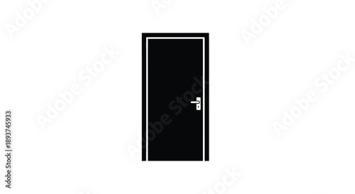 Simple illustration of a black door with a silver doorknob on white background