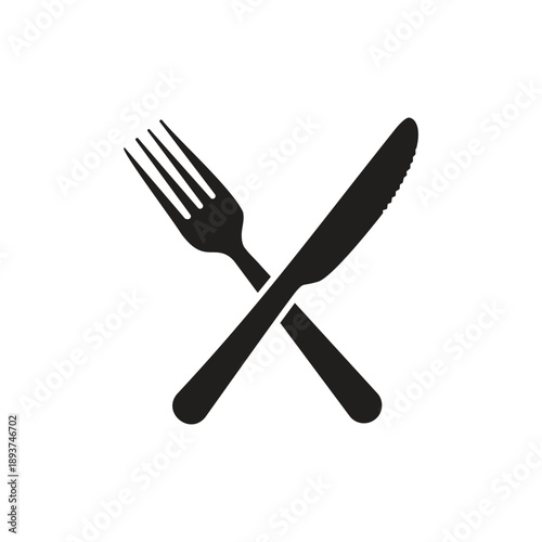 Vector illustration of black silhouette of a crossed fork and knife icon
