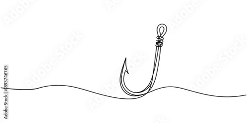 Self drawing line fishing hook continuous line drawn concept video, Continuous outline of a Fishing hook, minimalist pro vector illustration line