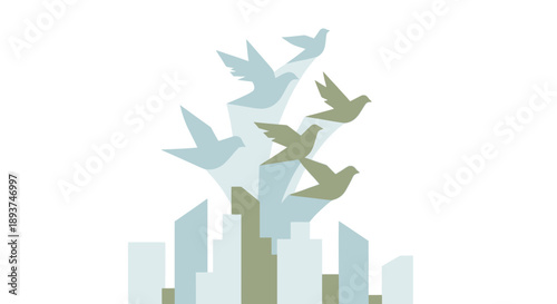 Birds Flying Upwards in Formation.