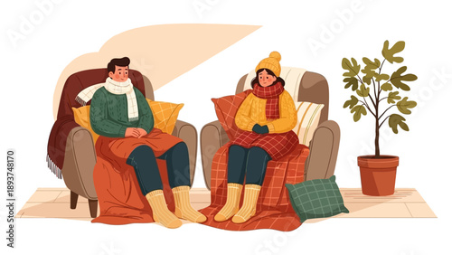 Cozy Women Relaxing on Sofas Indoors.