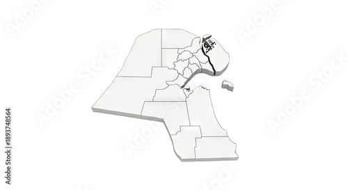 3D Map of Kuwait Divided into Governorates