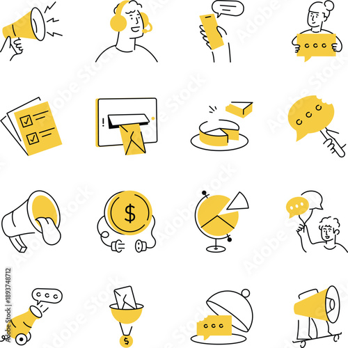 Collection of Communication Doodle Style Illustrations 
