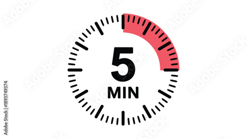 Circular timer with keywords: black markings and a pink segment showing five minutes clock countdown
