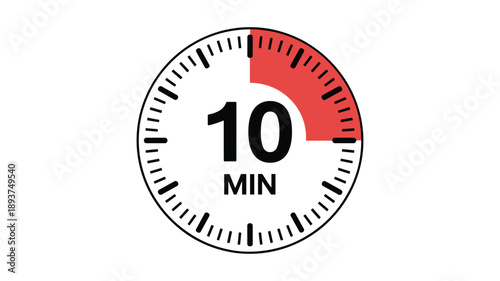 Keywords: Black and red ten minute timer with white background clock