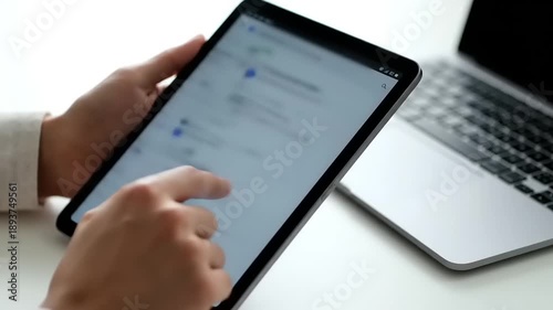 Professional Using Digital Tablet at Modern Workspace
