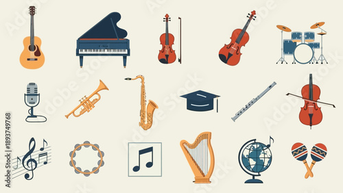 Musical Instruments and Music Symbols Collection.