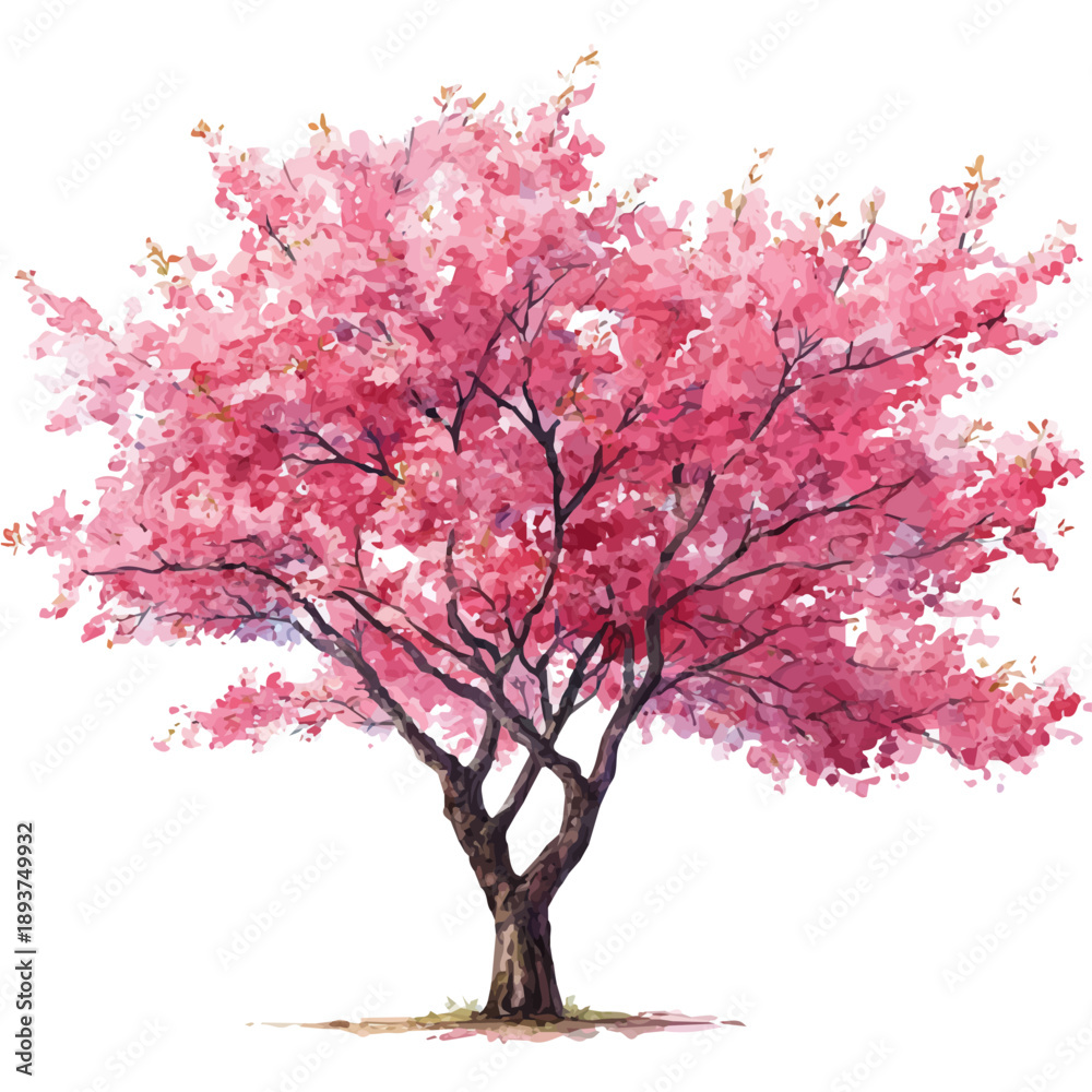 Fototapeta premium Japanese Cherry Blossom Tree watercolor artwork, high-quality professional vector illustration isolated on a white background.