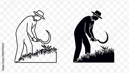 vector illustrations of man in hat digging with a hoe, gardening icons, for design or design elements isolated on Transparent Background