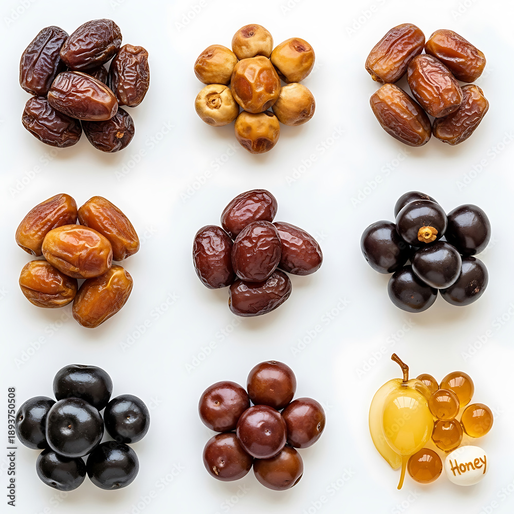 Obraz premium Close-up of different date varieties showcasing their unique textures and colors