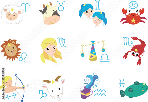 12星座のかわいいイラストアイコン
