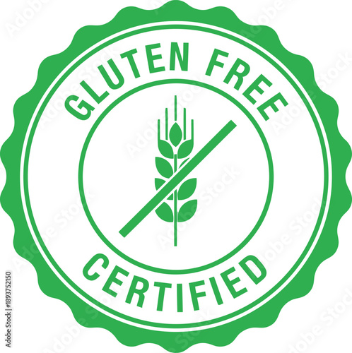 Certified Gluten Free Badge Icon – Green Allergy Safe Food Label for Packaging and Marketing