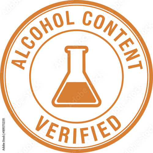 Alcohol Content Verified Stamp Icon with Laboratory Flask for Beverage Quality Assurance
