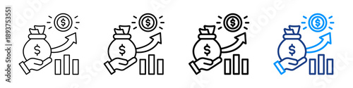 Revenue Growth Icon Different Style Outline Collection Set.