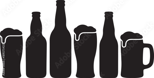 A set of naive beer silhouette, flat black naive beer art vector illustration