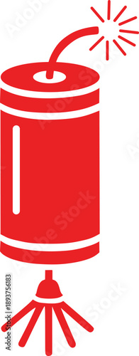 Red Firecracker or Explosive Dynamite Icon with Lit Fus