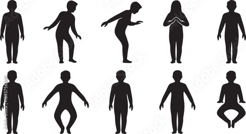 Human Silhouettes in Various Poses and Actions Illustration Set