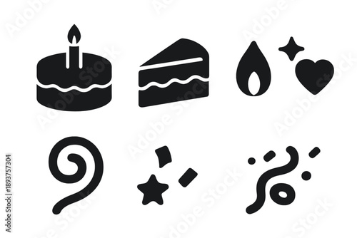Chocolate Icon Celebration. Chocolate birthday treat. Filled icon set of Chocolate birthday treat: round cake,