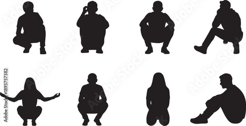 Silhouettes of people in various poses and sitting positions
