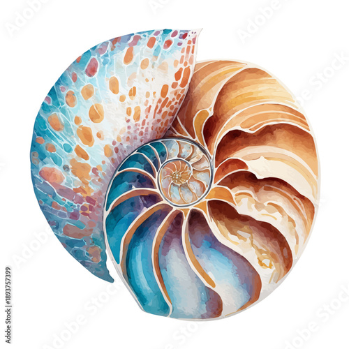 Watercolor painting of Nautilus, detailed and artistic vector illustration on a white background.