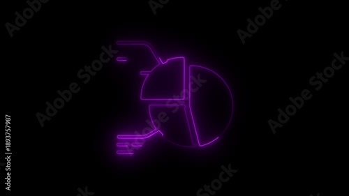 Neon Green Speed Performance Analytics Icon Animation on black background. Glowing circular chart with motion lines representing fast data processing and efficiency. 4k video