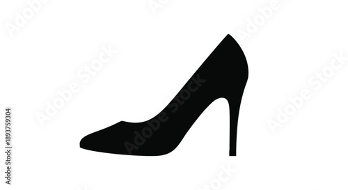 A simple black silhouette of a high heeled shoe against a white background