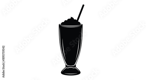 A black and white illustration of a tall glass filled with a dark beverage