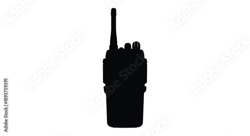 A silhouette of a walkie talkie against a stark white background