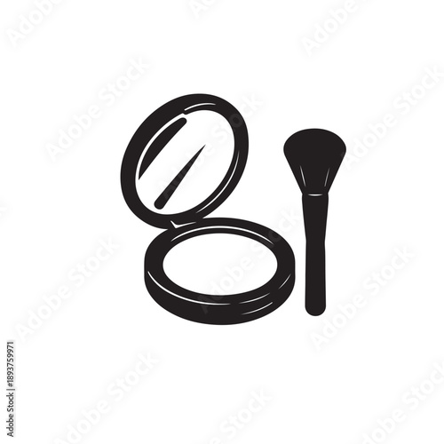 Round Compact Powder Box with Mirror and Applicator Brush Cosmetic Icon