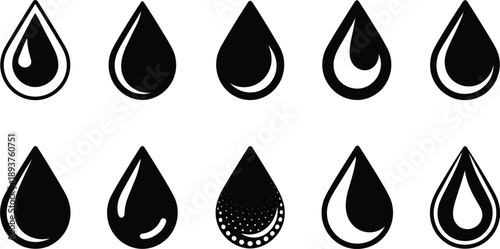 Ten Black Water Drop Icons With Different Fill Styles And Outlines white