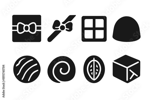 Elegant Chocolate Icons. Elegant chocolate box. Filled icon set of Elegant chocolate box: luxury box lid,