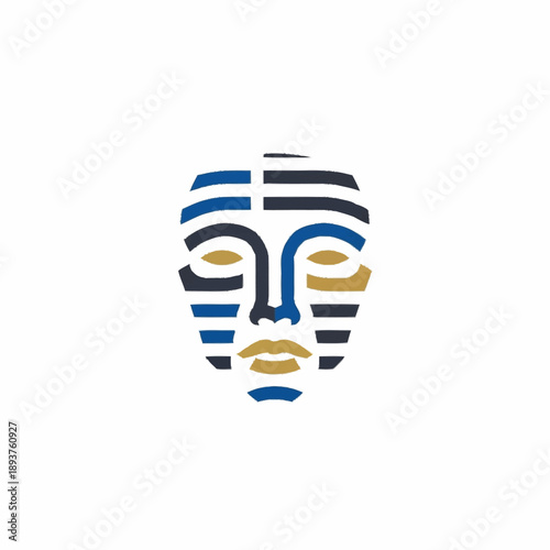 Abstract Face Design with Blue and Gold Stripes.