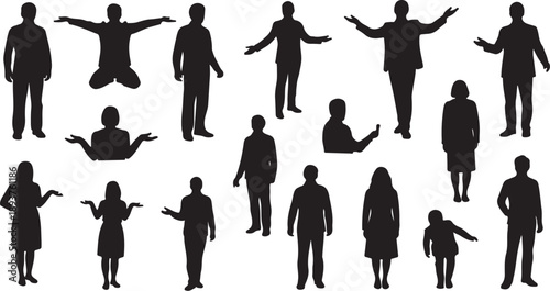 Collection of human silhouettes in various poses and outfits