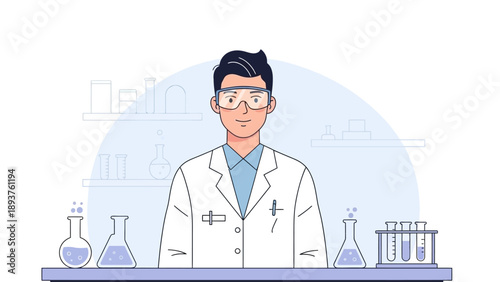 Male Scientist in Lab Coat with Equipment.