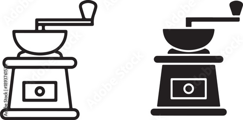 Two coffee grinders side by side isolated on white background, illustration