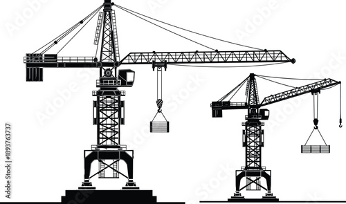 Tower crane silhouette lifting construction materials industrial building equipment urban development engineering machinery infrastructure growth concept illustration