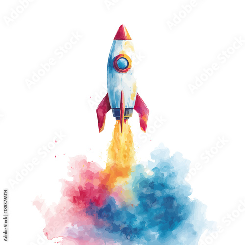 Obraz na plátně Rocket watercolor vector, hand-painted style, high-quality illustration isolated on white background