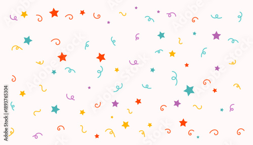 Colorful Confetti and Star Pattern Background Vector Illustration.