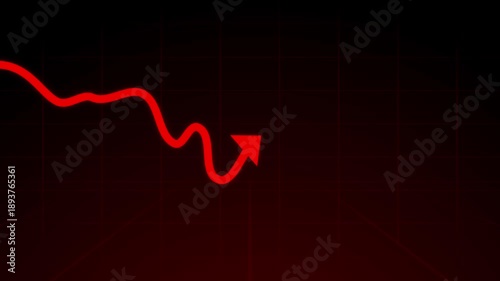 Red arrow is making downfall on a red background. Developing company failure, decreasing business bar chart, Bad Economy Recession, Economic crisis, Profit down