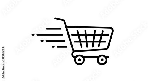 Fast Moving Shopping Cart Line Art Icon - Express Delivery Symbol