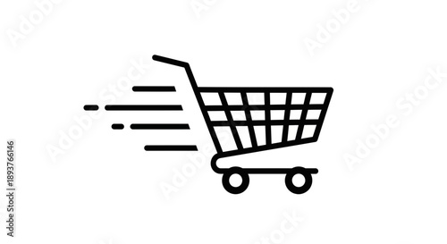 Fast Moving Shopping Cart Line Art Icon - Express Delivery Symbol