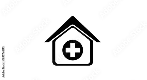 Black Medical Home Icon - Hospital and Clinic Symbol