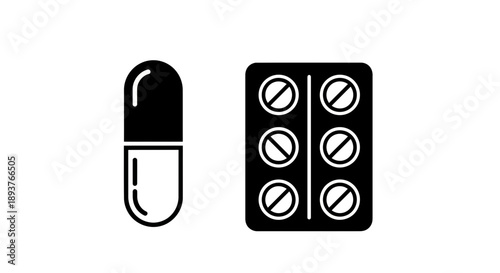 Pill and Capsule Icon Vector – Medicine Tablet Pack Silhouette Design