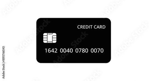 Credit Card Icon Vector – Black Payment Card Silhouette Illustration