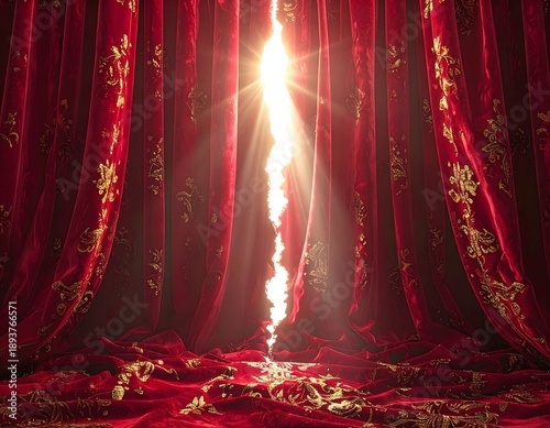 Torn temple veil revealing divine light