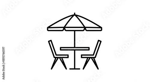 Outdoor Patio Dining Set Icon - Terrace Table and Umbrella Line Art