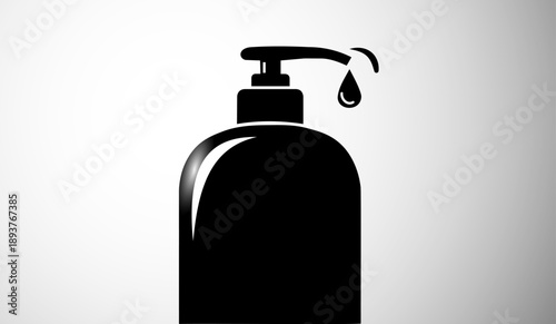 Black silhouette of a pump dispenser bottle on gray background